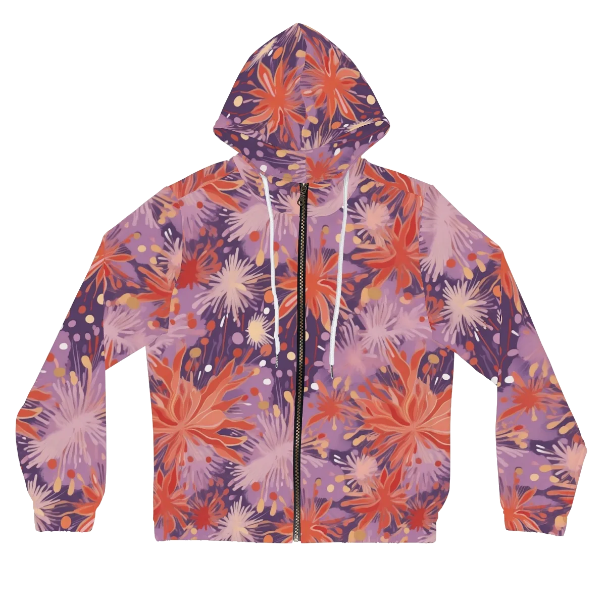 Coral Dusk Bloom on Women's Full-Zip Hoodie — Front
