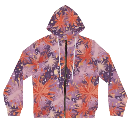 Coral Dusk Bloom on a Women's Full-Zip Hoodie