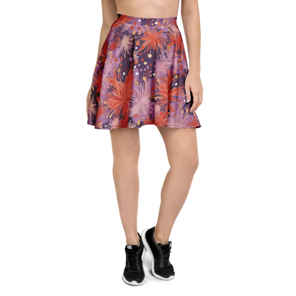 Coral Dusk Bloom on Skater Skirt — Front