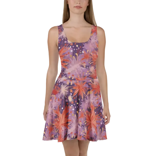 Coral Dusk Bloom on a Skater Dress
