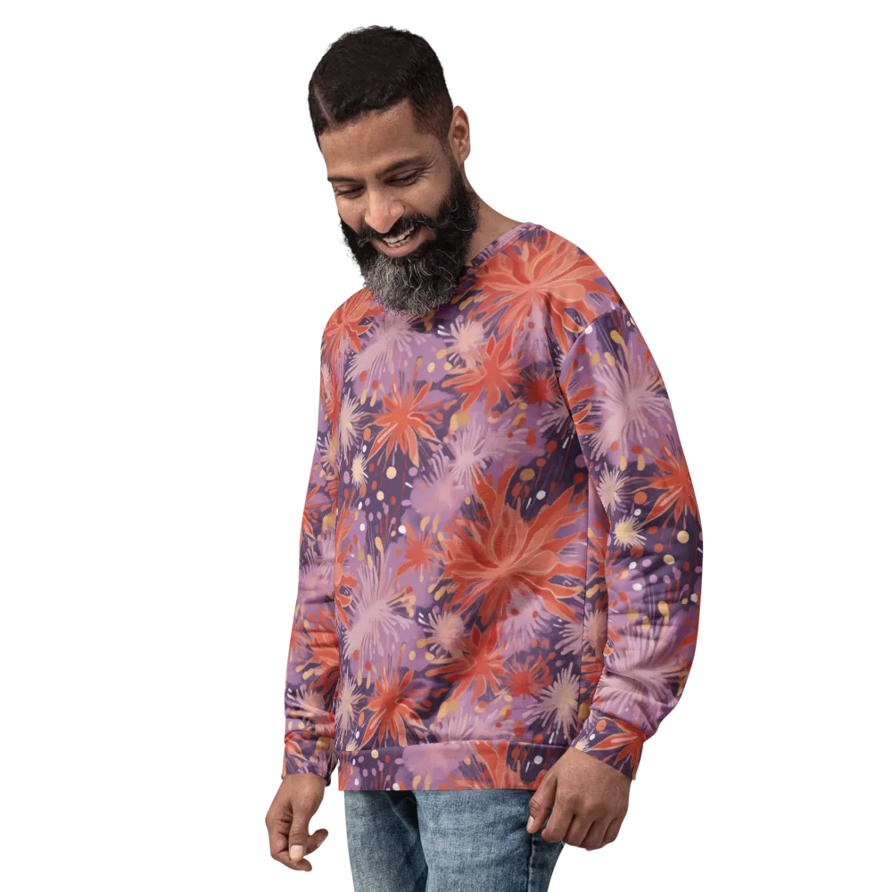 Coral Dusk Bloom on Sweatshirt — Left Front