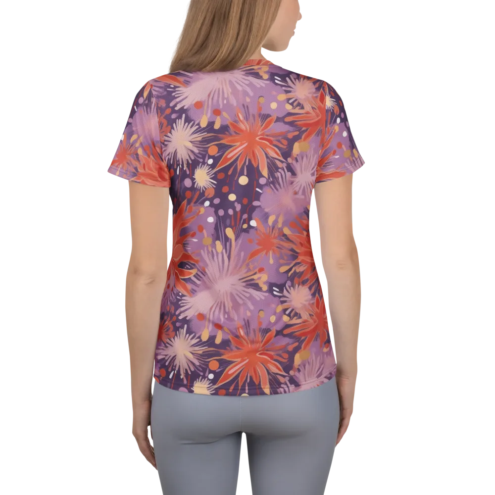 Coral Dusk Bloom on Women's Athletic T-Shirt — Back