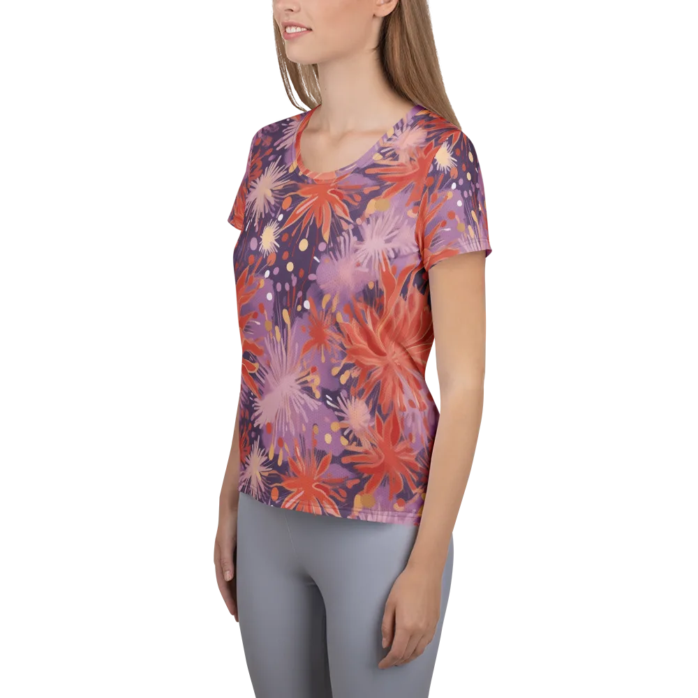Coral Dusk Bloom on Women's Athletic T-Shirt — Left