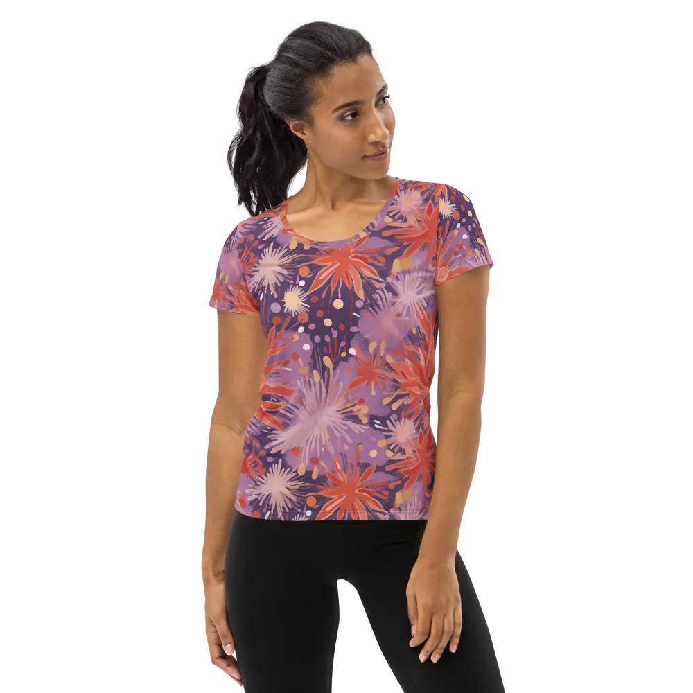 Coral Dusk Bloom on Women's Athletic T-Shirt — Front