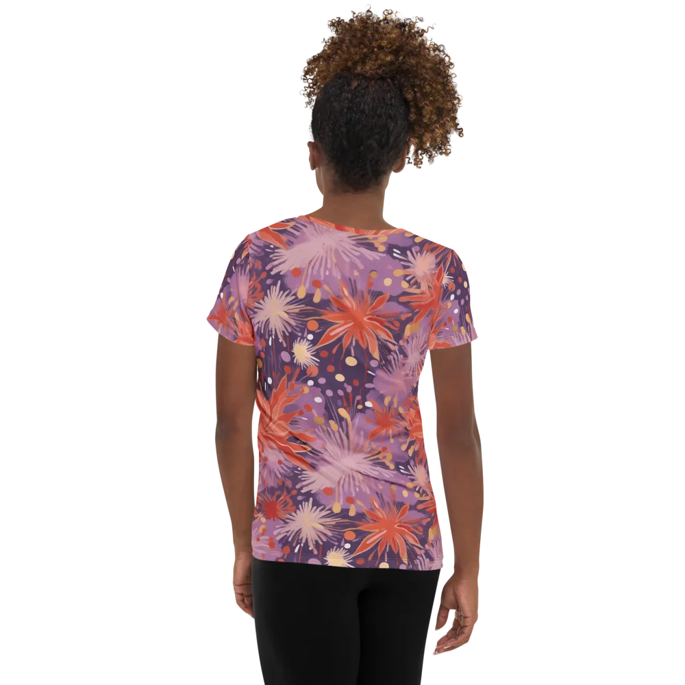 Coral Dusk Bloom on Women's Athletic T-Shirt — Back