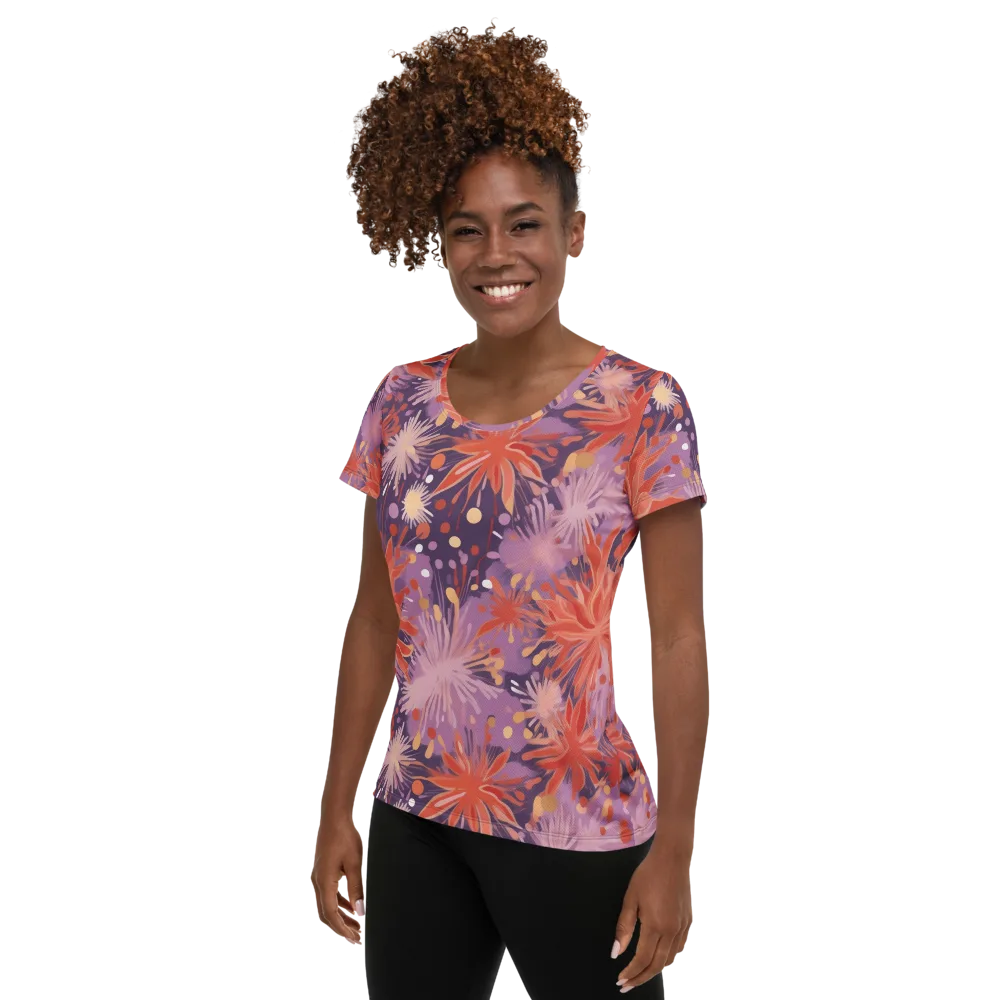 Coral Dusk Bloom on Women's Athletic T-Shirt — Left