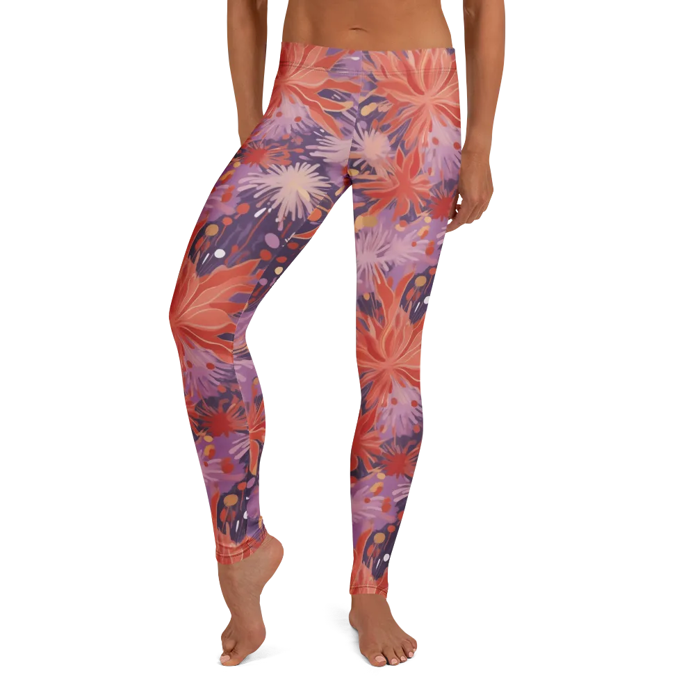 Coral Dusk Bloom on Leggings — Front