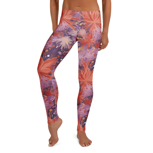 Coral Dusk Bloom on a Leggings
