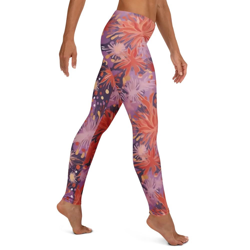 Coral Dusk Bloom on Leggings — Right