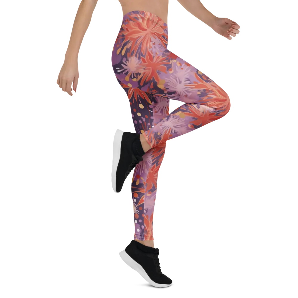Coral Dusk Bloom on Leggings — Right