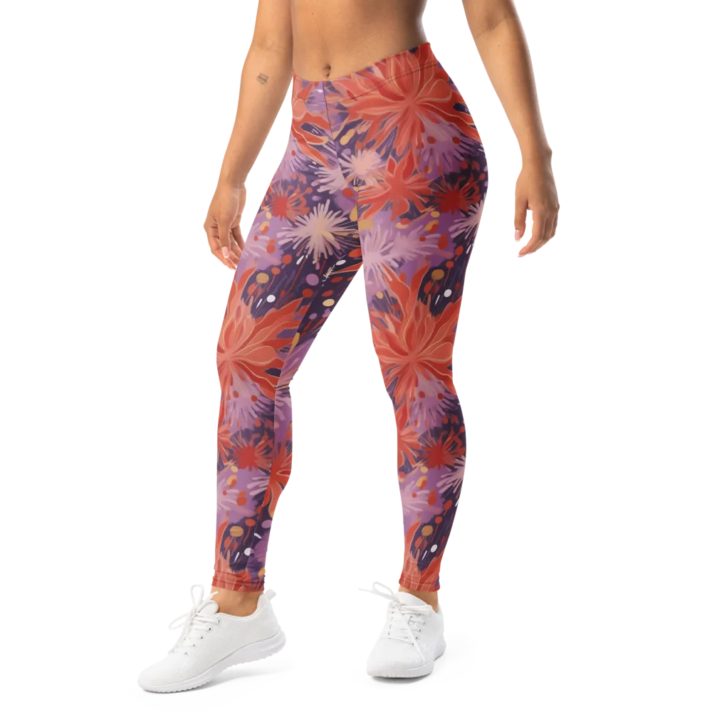 Coral Dusk Bloom on Leggings — Left Front