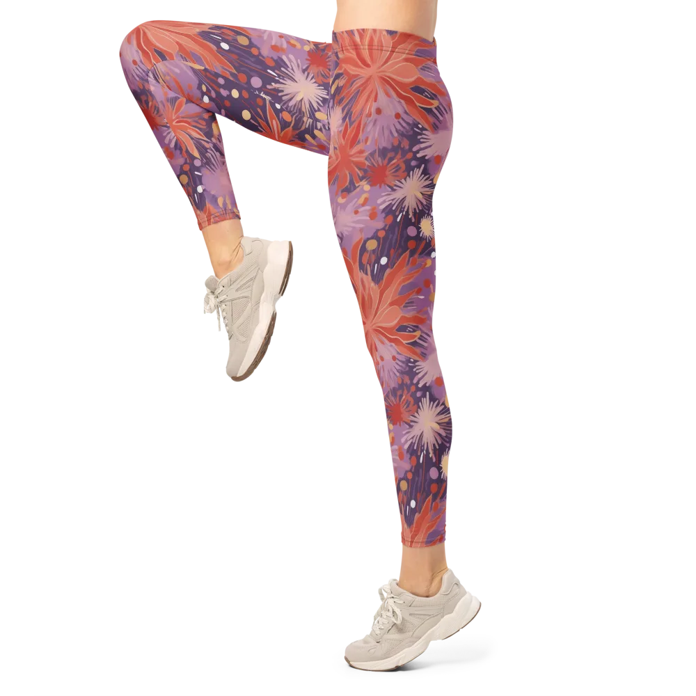 Coral Dusk Bloom on Leggings — Left