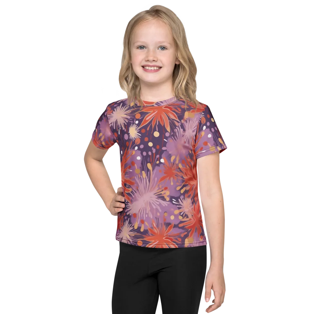 Coral Dusk Bloom on Kids Crew Neck T-Shirt — Front