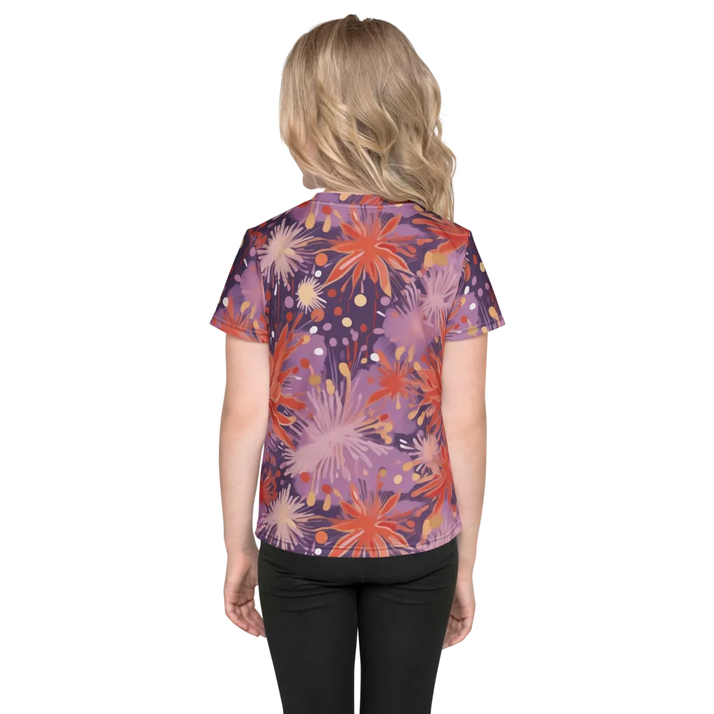 Coral Dusk Bloom on Kids Crew Neck T-Shirt — Back