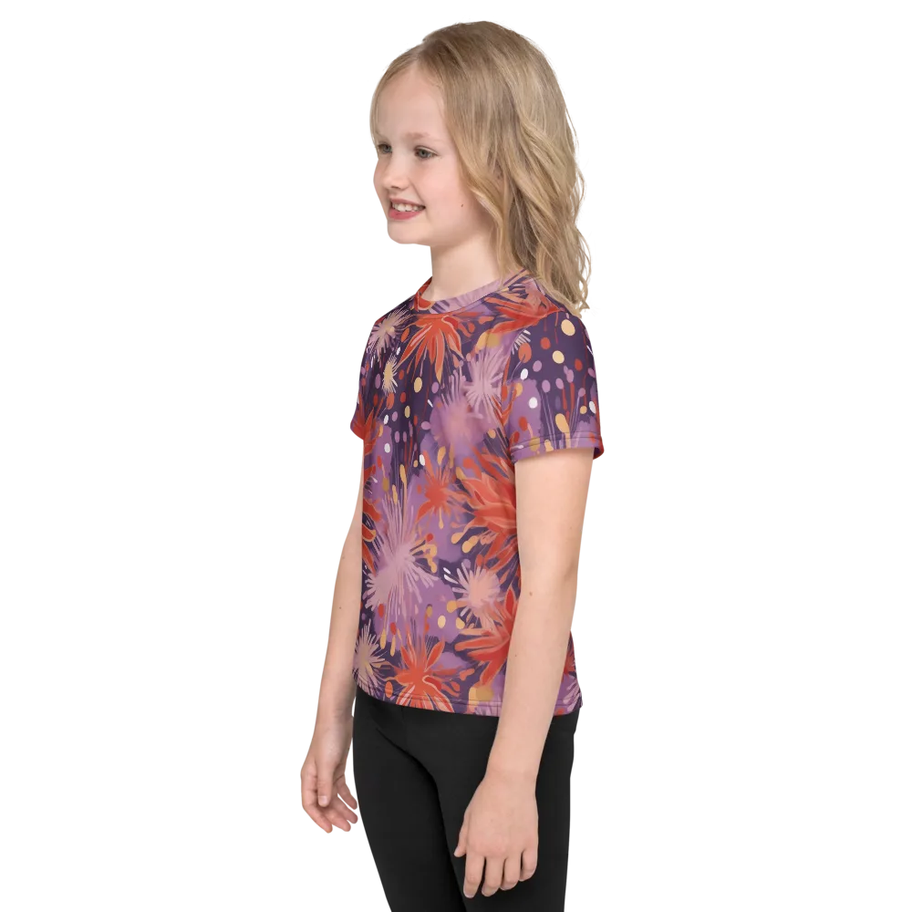 Coral Dusk Bloom on Kids Crew Neck T-Shirt — Left