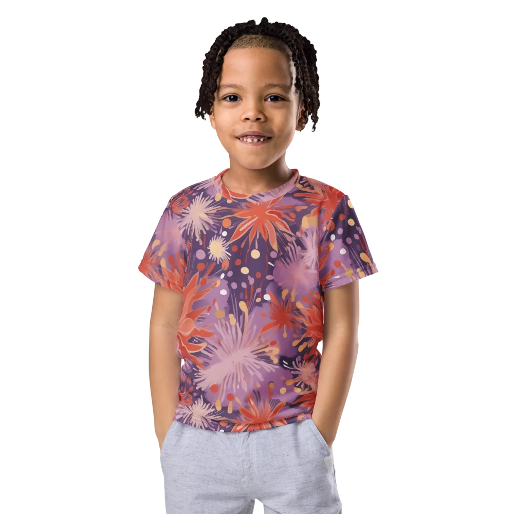 Coral Dusk Bloom on Kids Crew Neck T-Shirt — Front