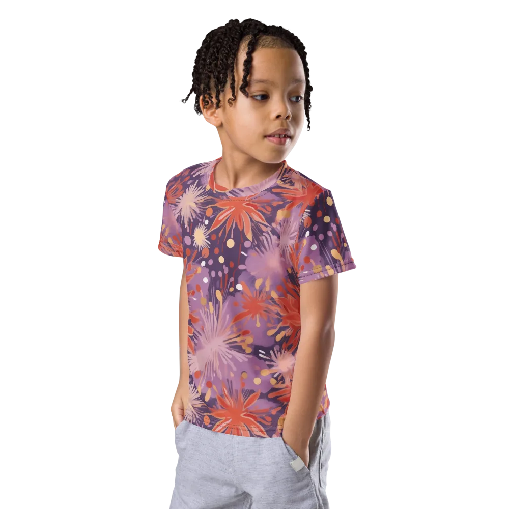 Coral Dusk Bloom on Kids Crew Neck T-Shirt — Left Front