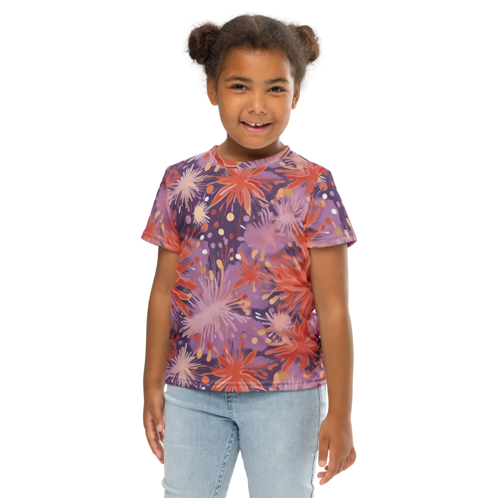 Coral Dusk Bloom on Kids Crew Neck T-Shirt — Front