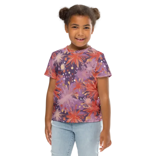 Coral Dusk Bloom on a Kids Crew Neck T-Shirt