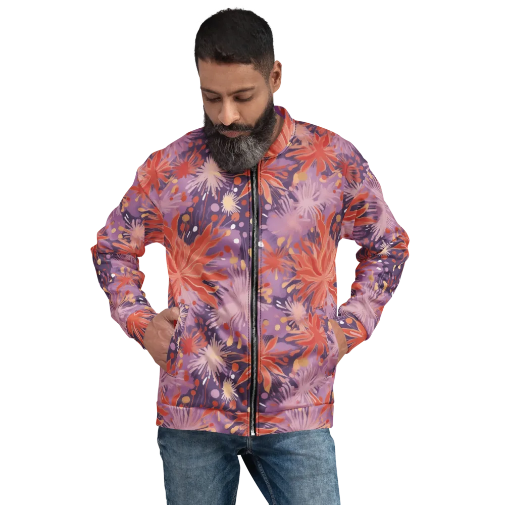Coral Dusk Bloom on Bomber Jacket — Front