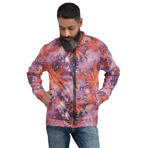 Coral Dusk Bloom on a Bomber Jacket