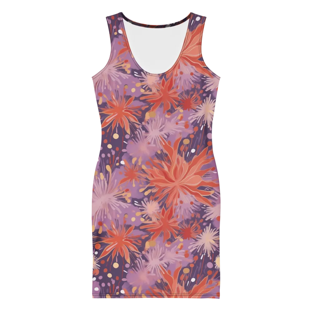 Coral Dusk Bloom on Bodycon Dress — Front