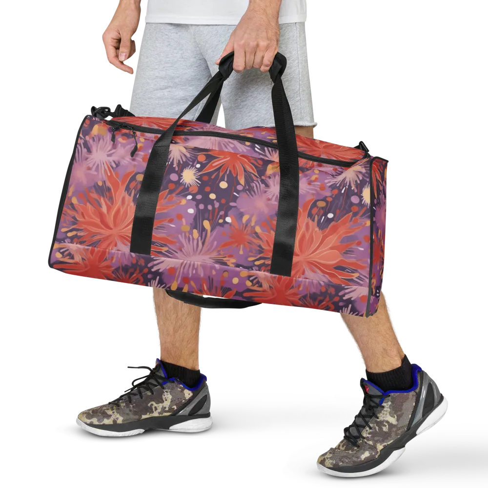 Coral Dusk Bloom on Duffle Bag — Front