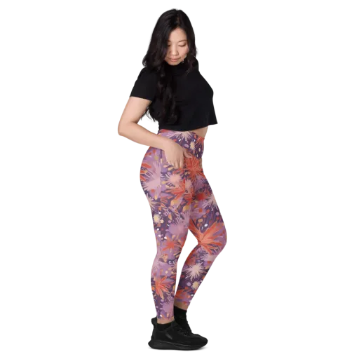 Coral Dusk Bloom on a Leggings with Pockets