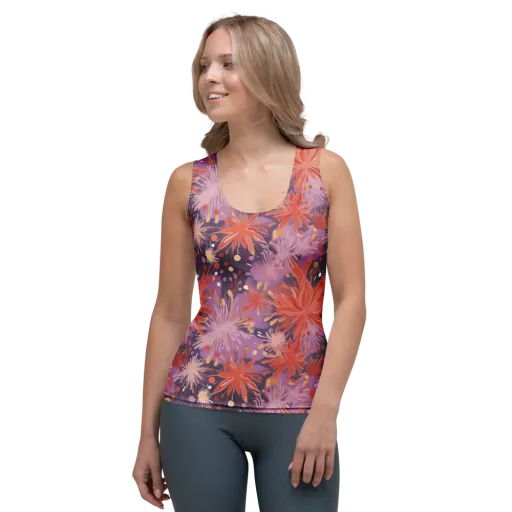 Coral Dusk Bloom on a Women's Tank Top