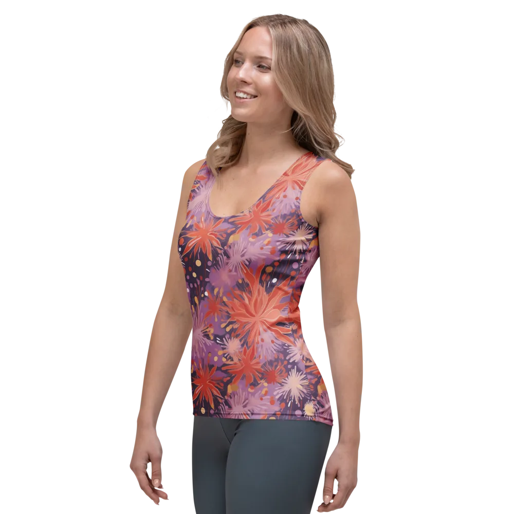 Coral Dusk Bloom on Women's Tank Top — Left Front