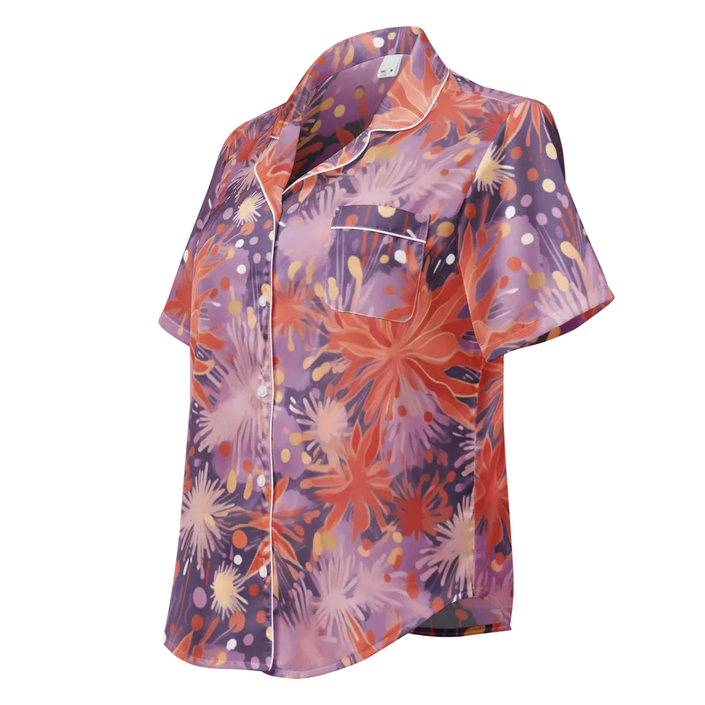 Coral Dusk Bloom on Women's Short Sleeve Pajama Top — Left Front