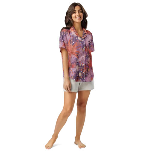 Coral Dusk Bloom on a Women's Short Sleeve Pajama Top