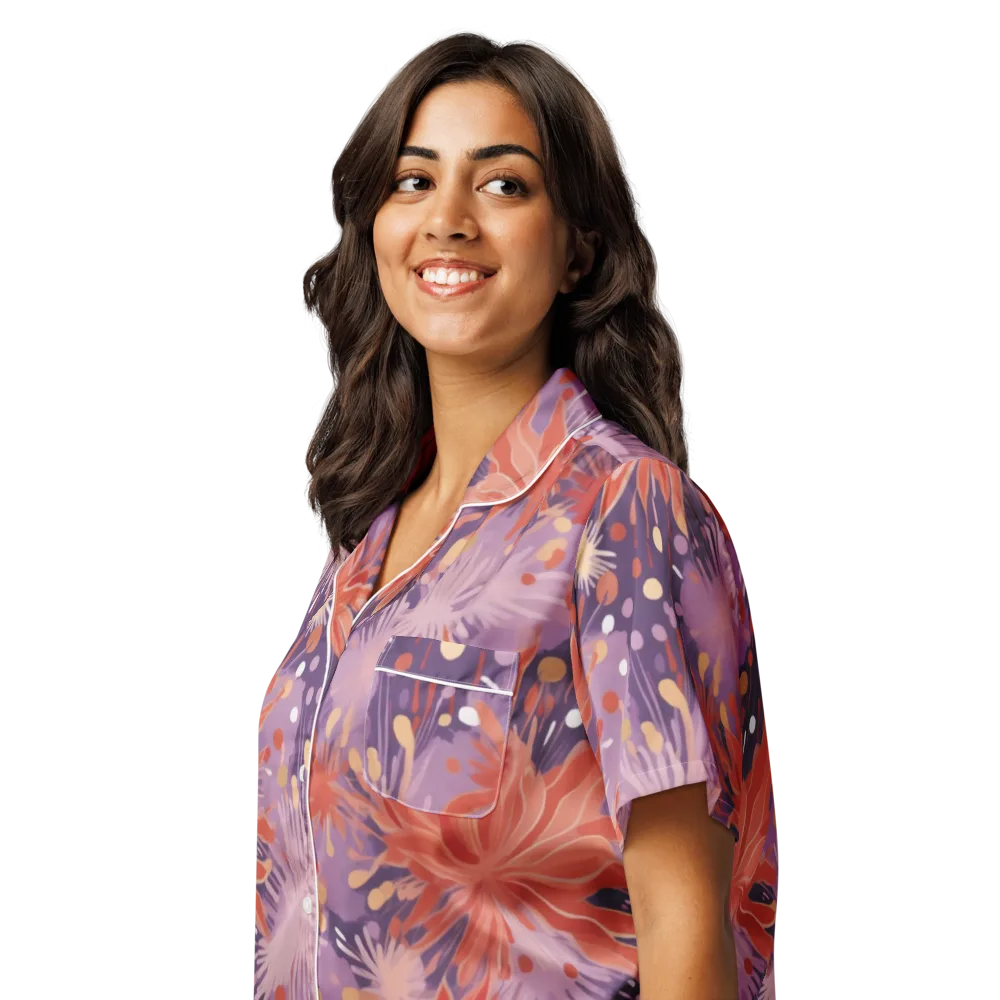 Coral Dusk Bloom on Women's Short Sleeve Pajama Top — Left Front