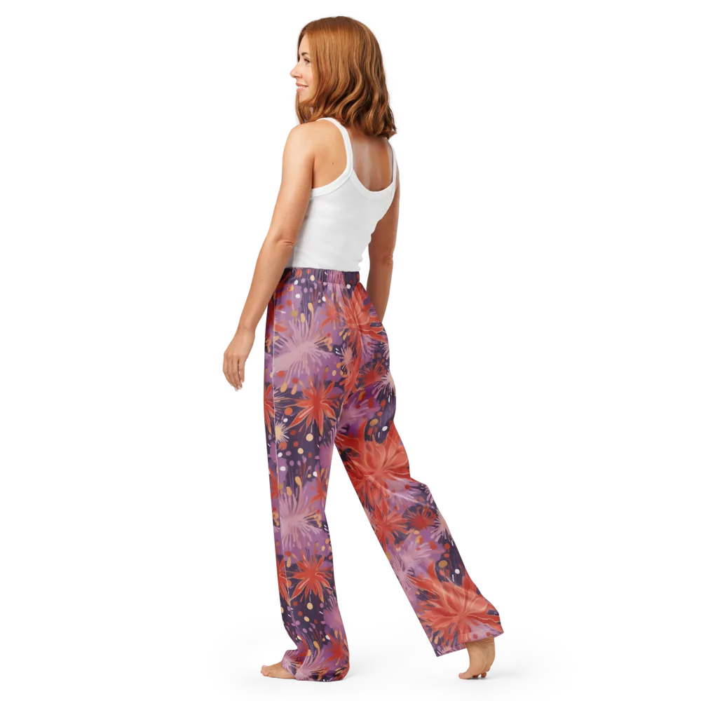 Coral Dusk Bloom on Women's Pajama Pants — Back