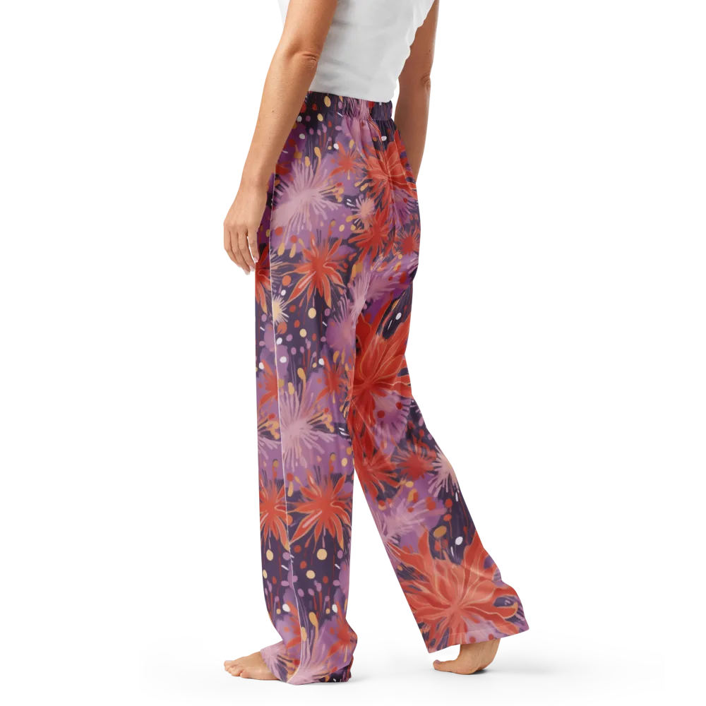 Coral Dusk Bloom on Women's Pajama Pants — Left
