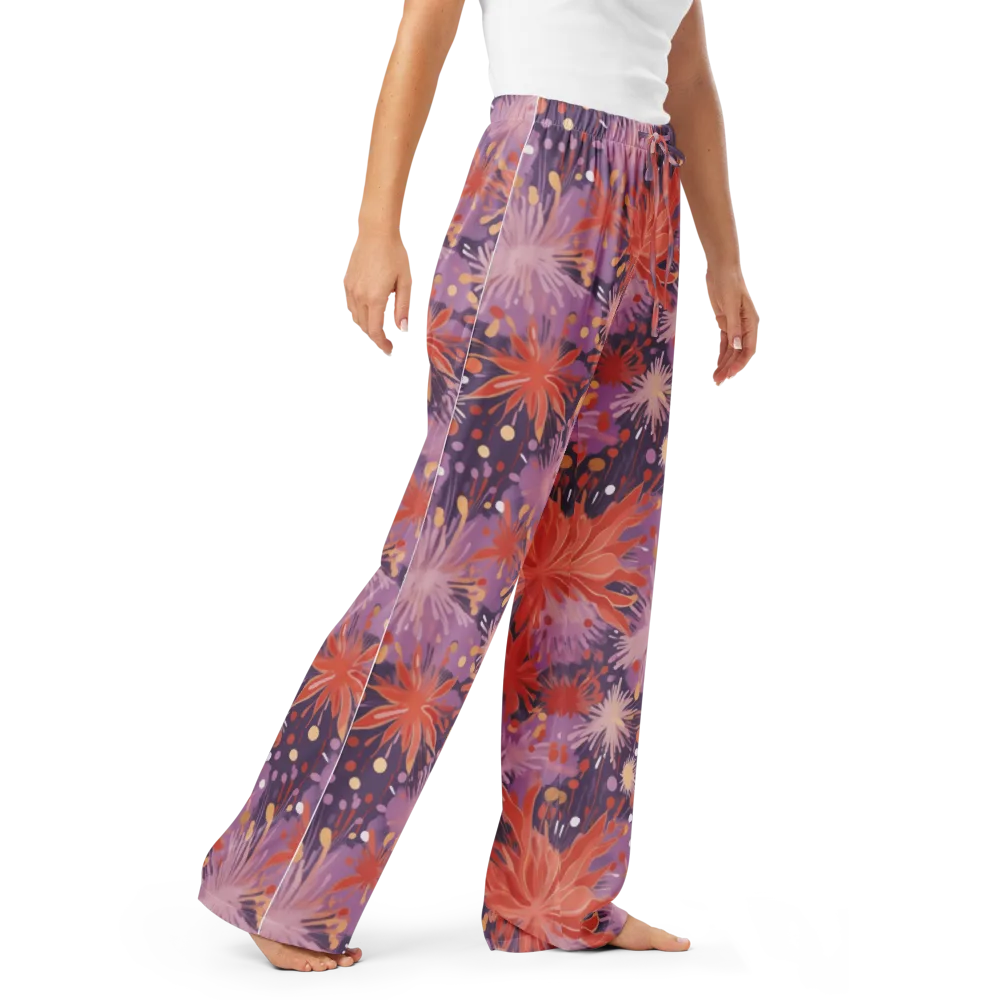 Coral Dusk Bloom on Women's Pajama Pants — Right Front