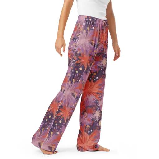 Coral Dusk Bloom on a Women's Pajama Pants