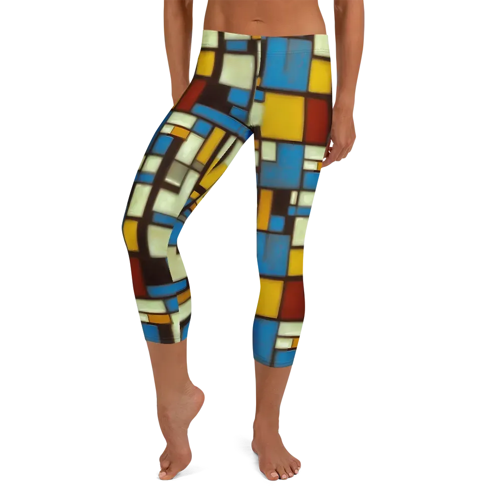 Midnight Grid on Capri Leggings — Front