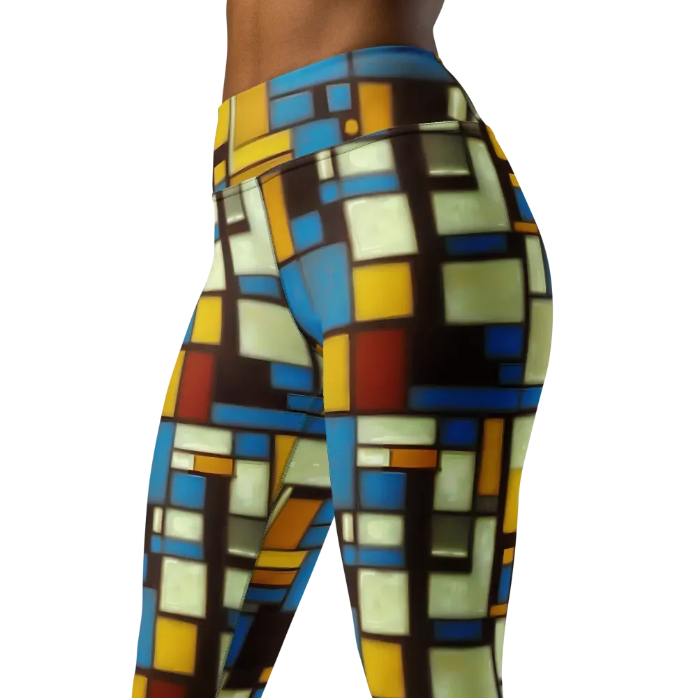 Midnight Grid on Yoga Leggings — Left Front