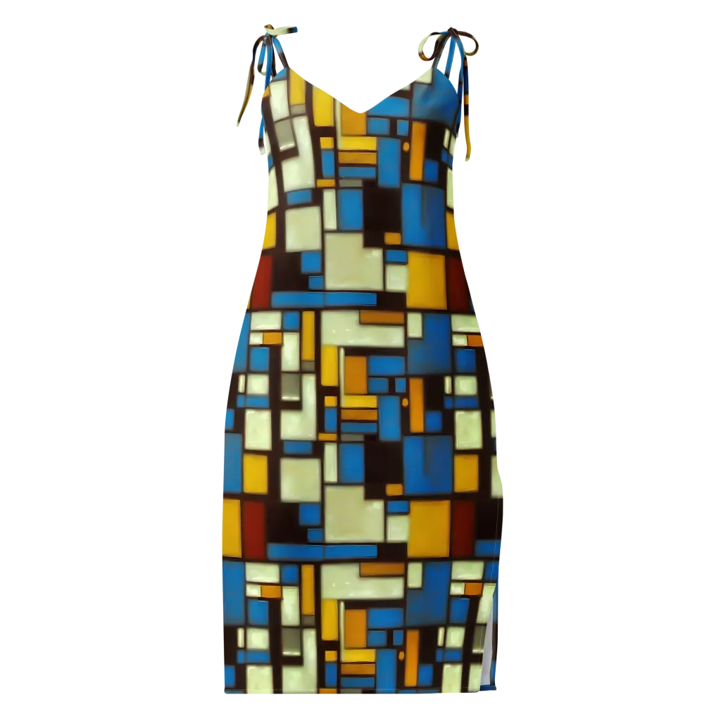 Midnight Grid on Slip Dress — Front