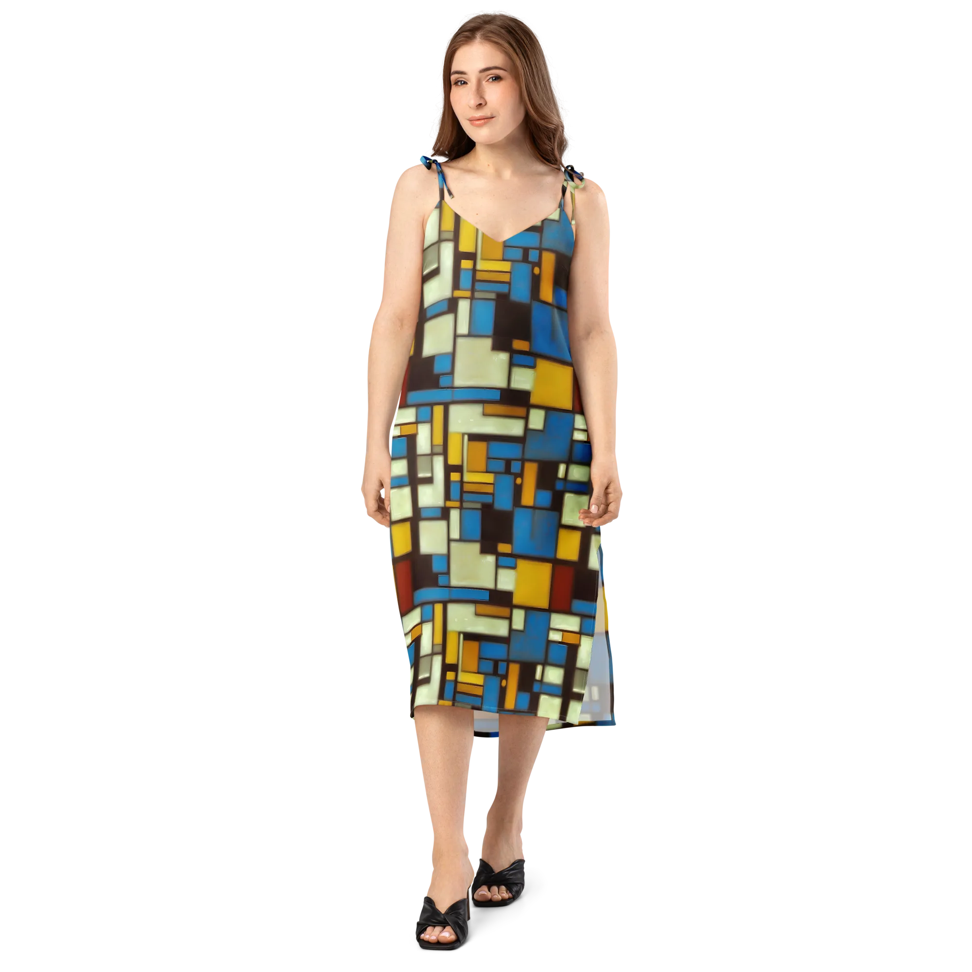 Midnight Grid on Slip Dress — Front