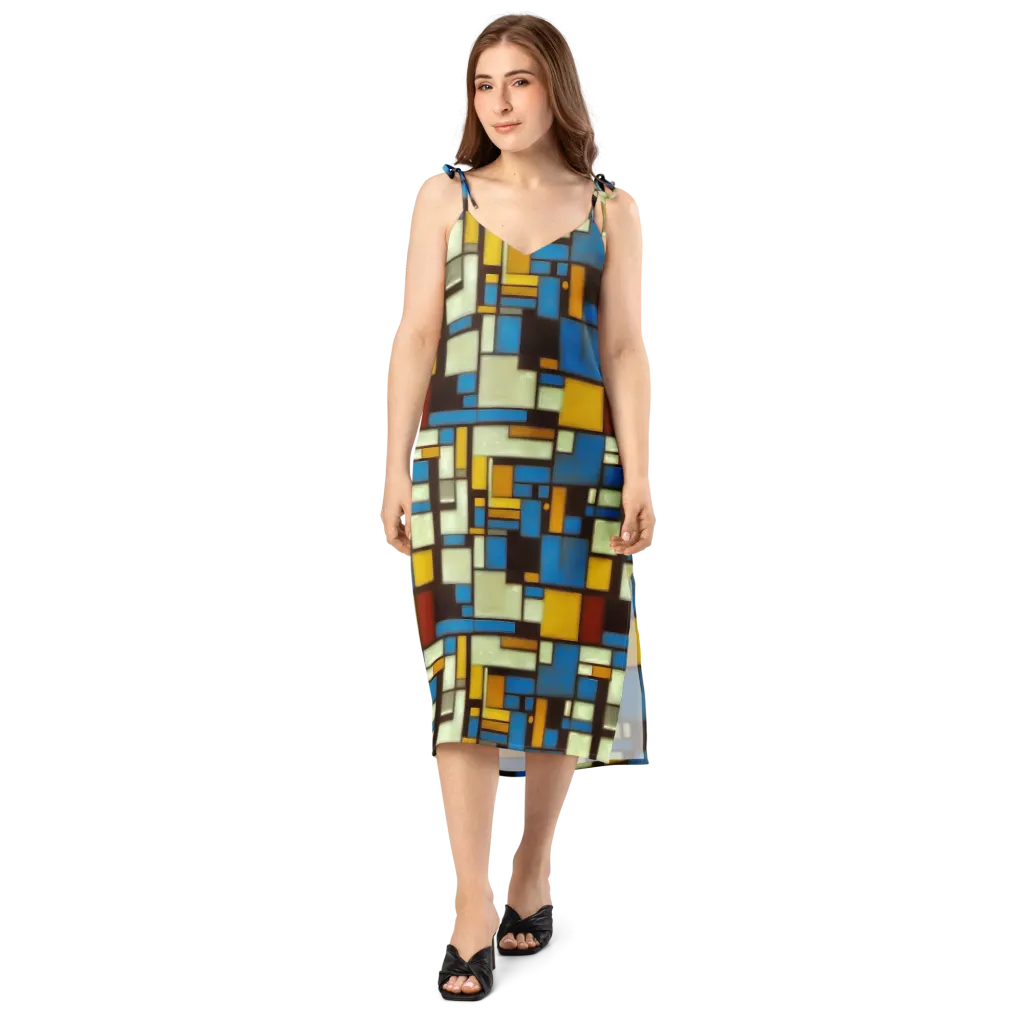 Midnight Grid on Slip Dress — Front
