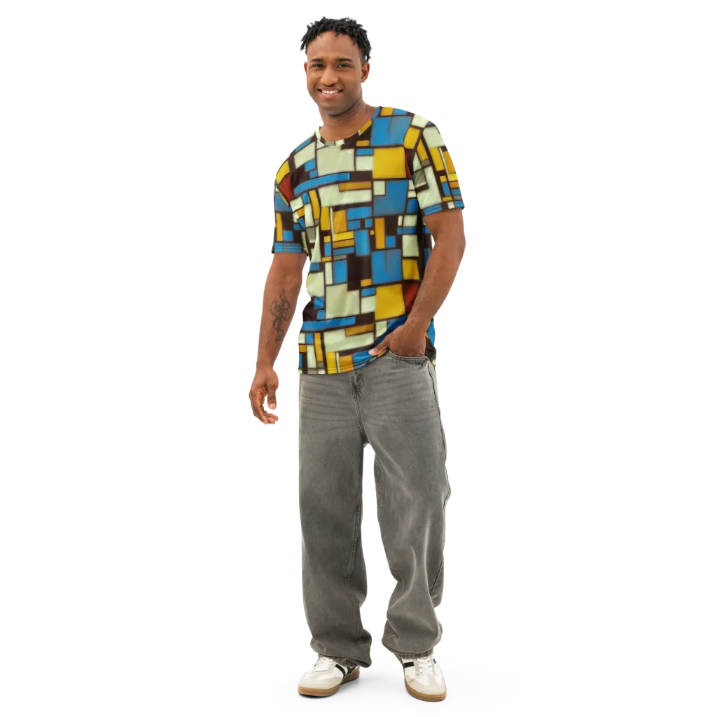 Midnight Grid on Men's Cotton Crew Neck T-Shirt — Front