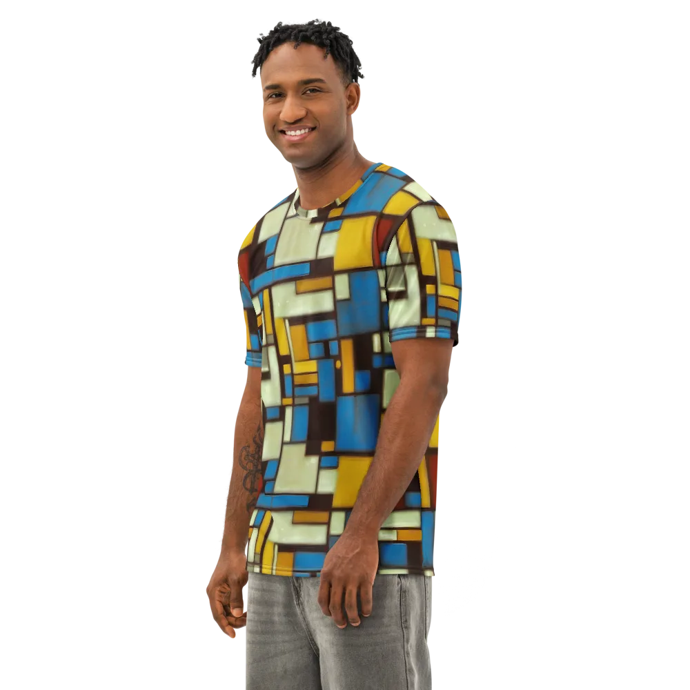 Midnight Grid on Men's Cotton Crew Neck T-Shirt — Left Front