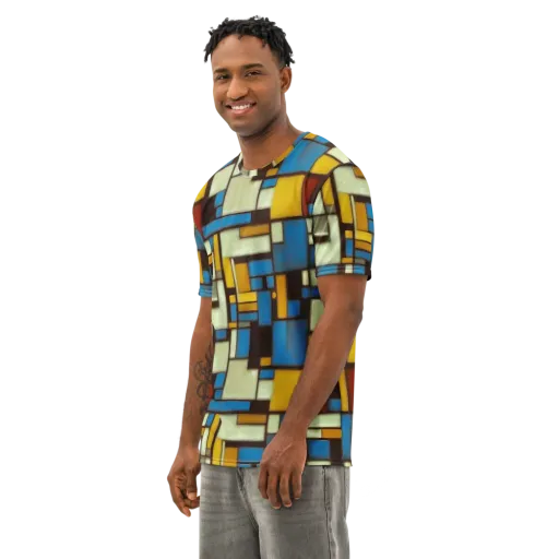 Midnight Grid on a Men's Cotton Crew Neck T-Shirt