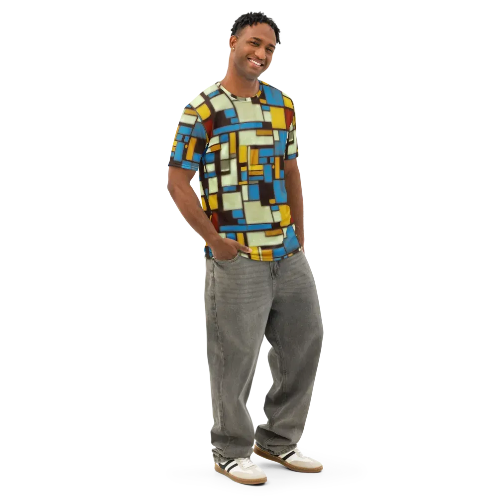 Midnight Grid on Men's Cotton Crew Neck T-Shirt — Right Front