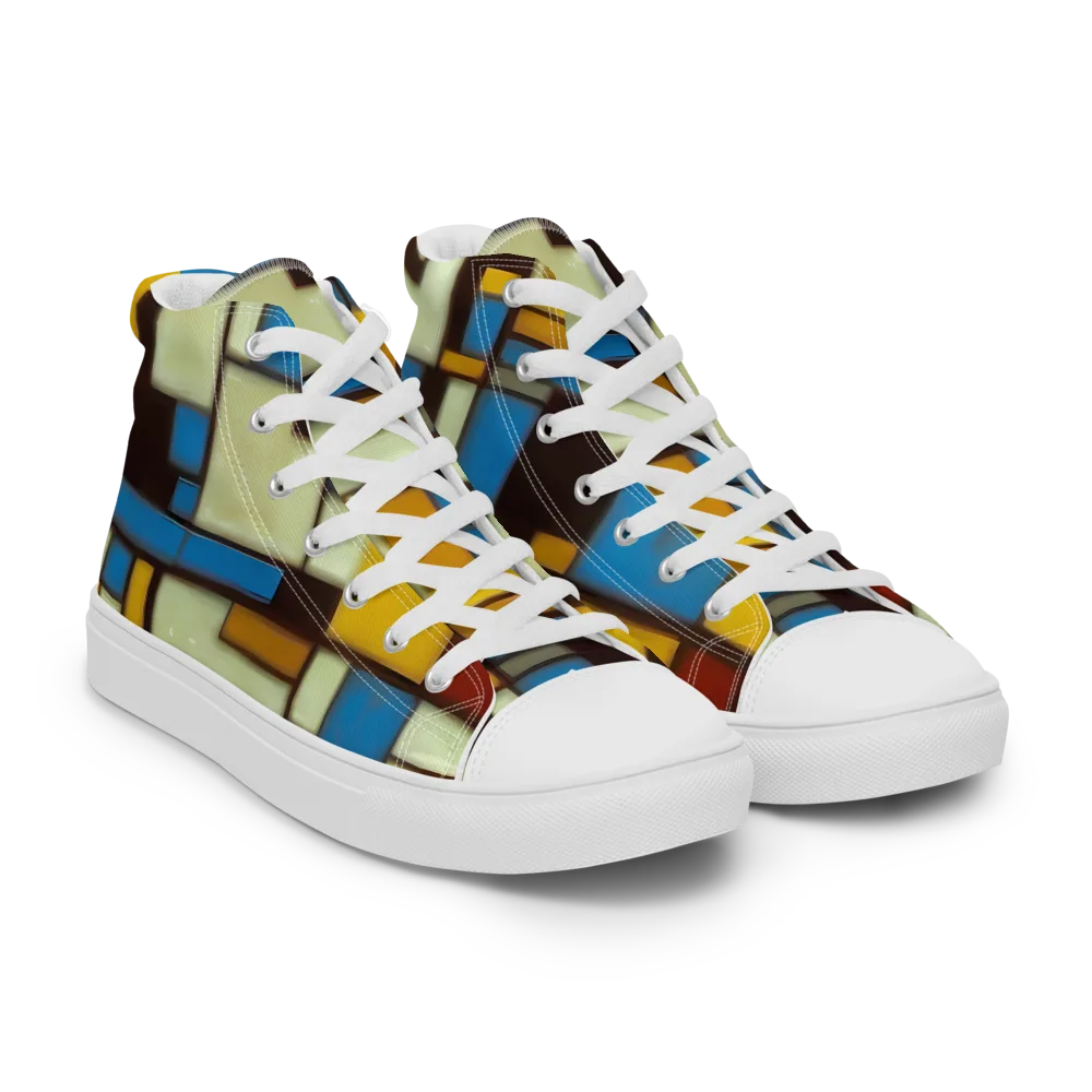 Midnight Grid on Men's High Top Canvas Shoes — Right Front