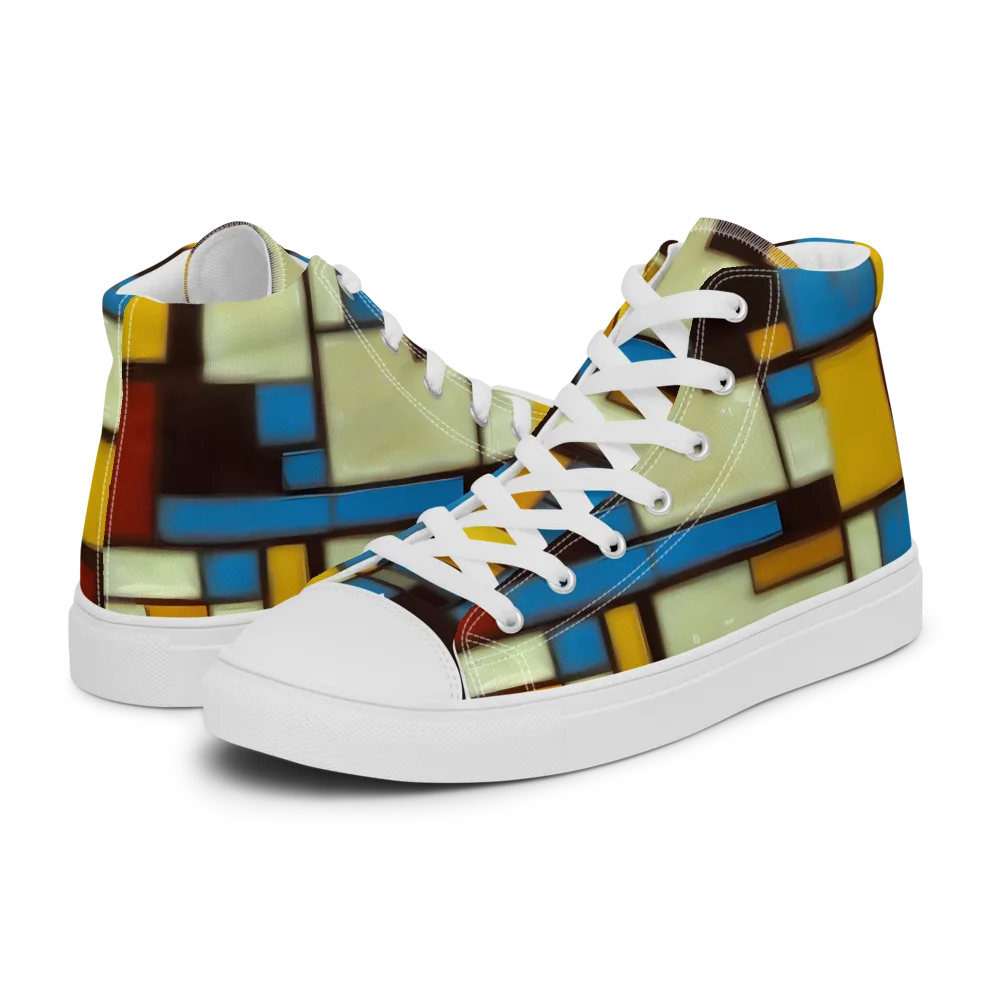 Midnight Grid on Men's High Top Canvas Shoes — Left