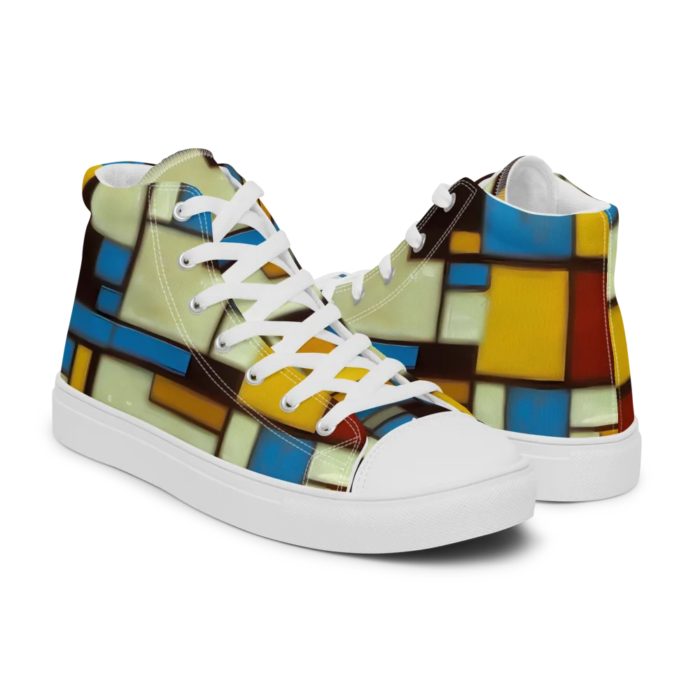 Midnight Grid on Men's High Top Canvas Shoes — Right