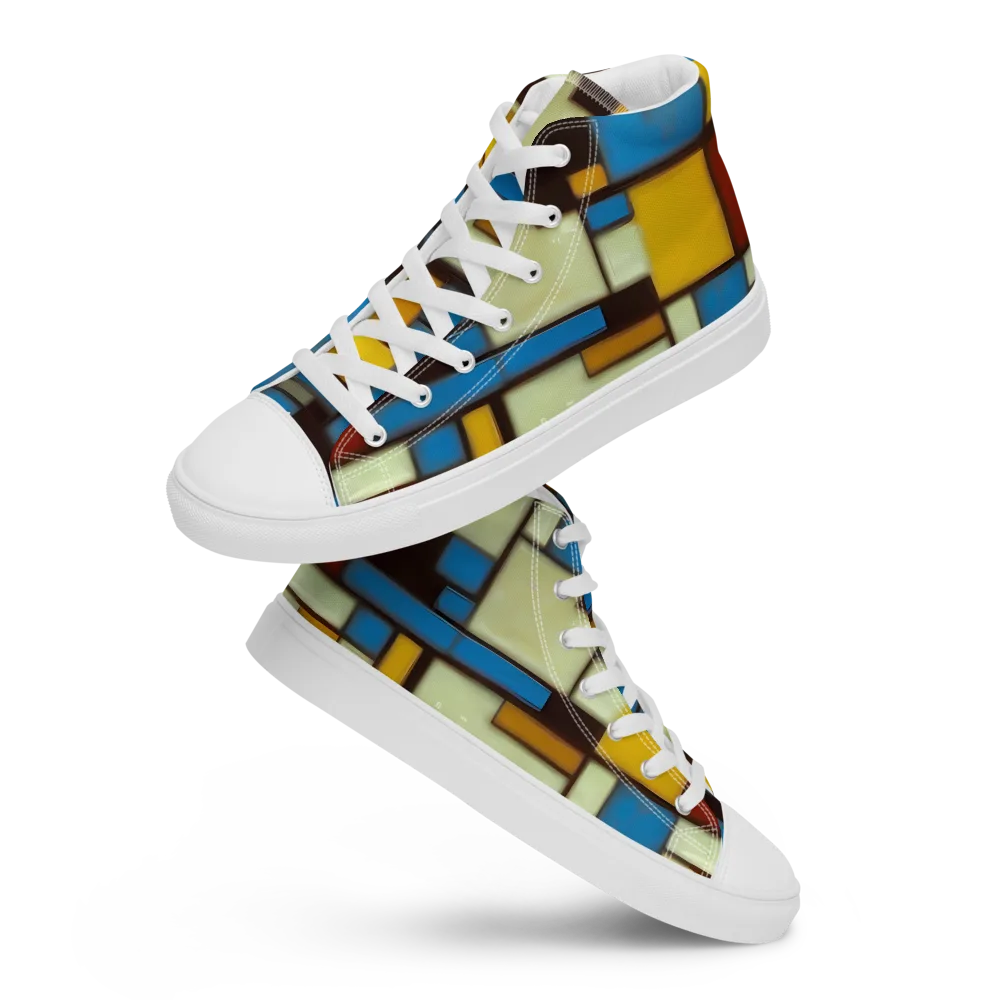 Midnight Grid on Men's High Top Canvas Shoes — Front